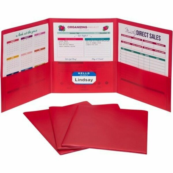 C-Line Products Portfolio, 3-Pocket, w/Card Holder, Poly, Letter, Red, 24PK CLI33944